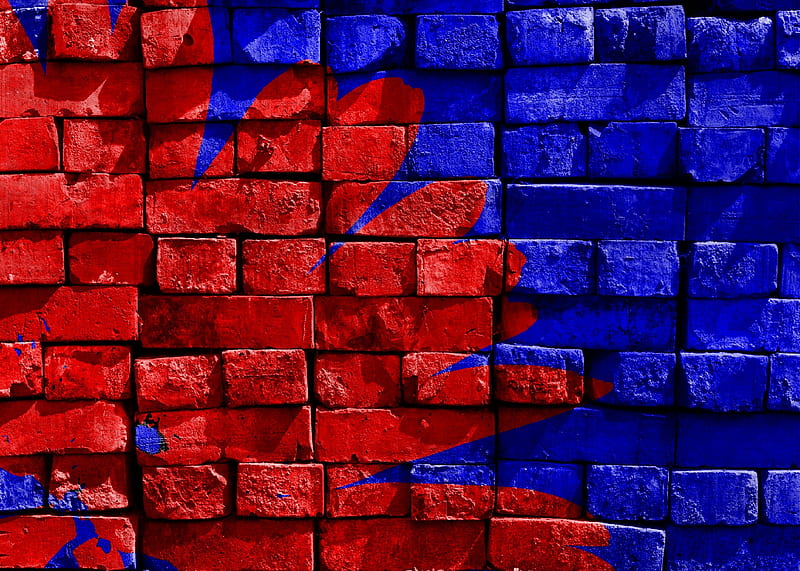 Blue and Red Brick Filled, HD wallpaper