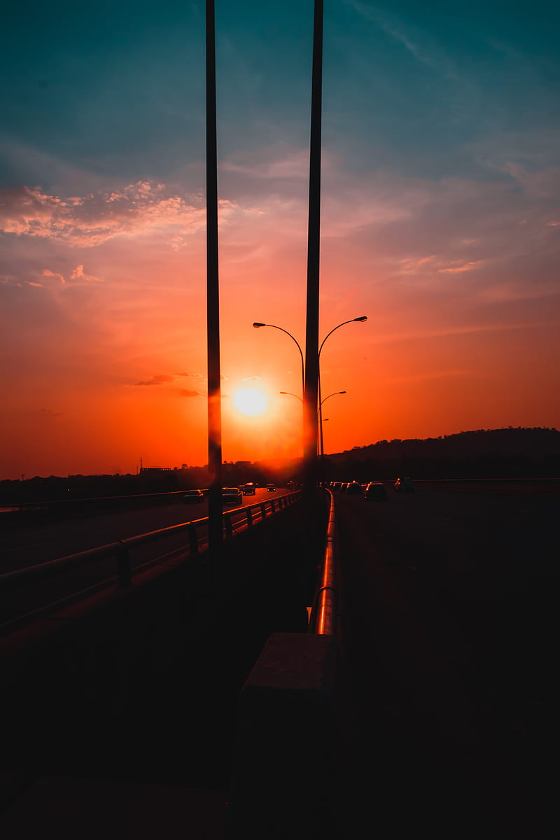 sunset, road, twilight, evening, sky, HD phone wallpaper