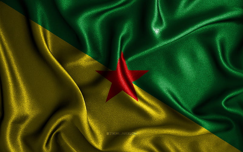 French Guyanese flag silk wavy flags, South American countries, national symbols, Flag of French Guiana, fabric flags, French Guiana flag, 3D art, French Guiana, South America, French Guiana 3D flag, HD wallpaper