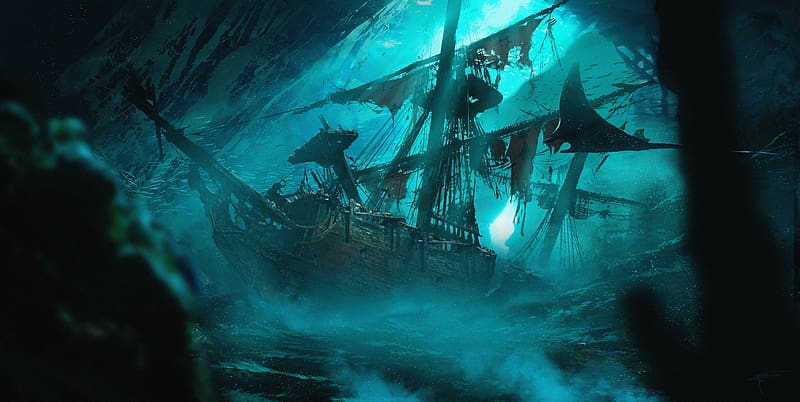 Fantasy, Ship, Underwater, Shipwreck, HD wallpaper