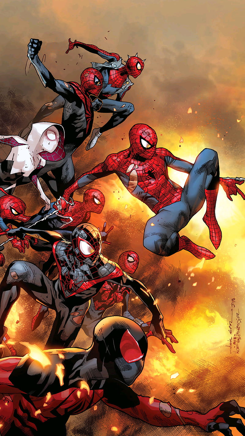Spider-verse, comic, gwen, peter parker, spider, spider verse, spider-man, spiderman, HD phone wallpaper