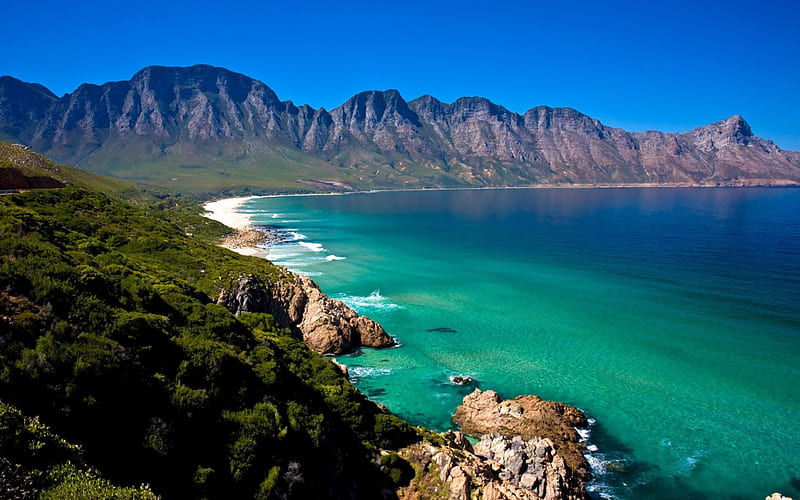 Coast of Cape Town, South Africa, turquoise, oceans, paradise, beaches, mountains, HD wallpaper
