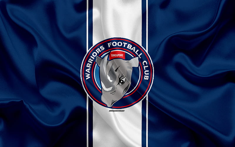 Warriors FC silk texture, Singaporean football club, logo, emblem, blue silk flag, Singapore Premier League, S-League, Singapore, football, HD wallpaper