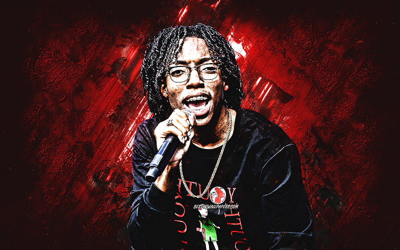 Lil Tecca, american rapper, portrait, red stone background, singer, Tyler-Justin Anthony Sharpe, HD wallpaper