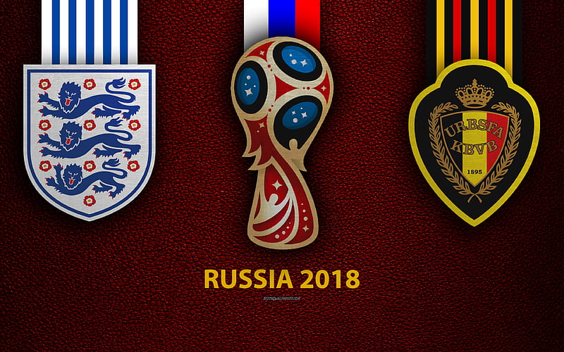England vs Belgium Group G, football, 28 June 2018, logos, 2018 FIFA World Cup, Russia 2018, burgundy leather texture, Russia 2018 logo, cup, England, Belgium, national teams, football match, HD wallpaper