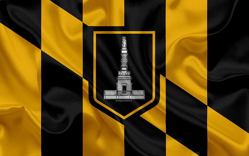 Flag of Baltimore silk texture, american city, orange black silk flag, Baltimore flag, USA, art, United States of America, Baltimore, HD wallpaper