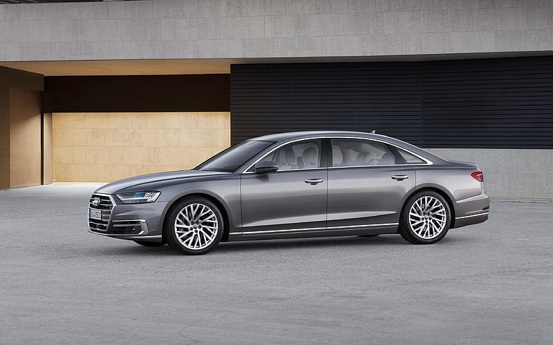 Audi A8, 2018 luxury sedan, new cars, silver A8, German cars, Audi, HD wallpaper