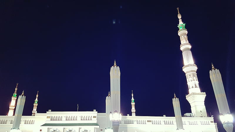 Masjid Al Nabawi, arabia, haram, ksa, madinah, night, saudi, sky, HD wallpaper