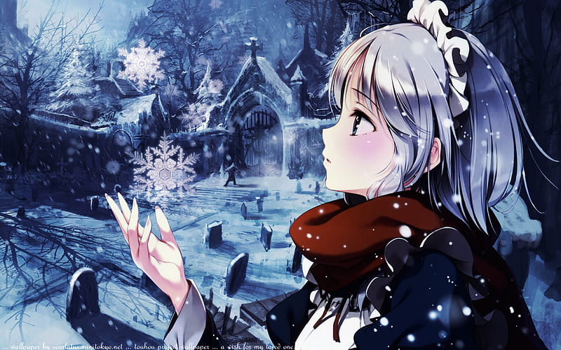 Chibi anime creating a large snowflake on Craiyon