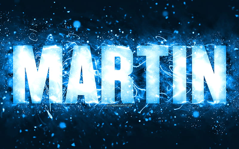Happy Birtay Martin, blue neon lights, Martin name, creative, Martin Happy Birtay, Martin Birtay, popular american male names, with Martin name, Martin, HD wallpaper