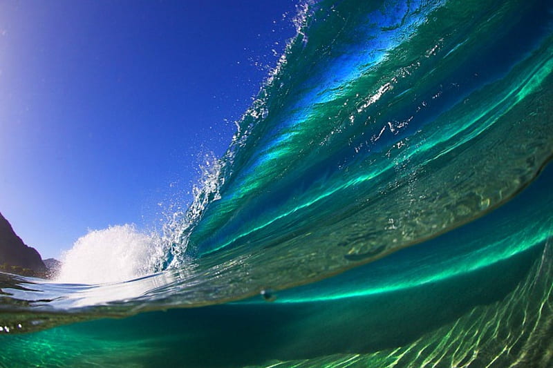 Pristine Ocean, crystal clear water, Hawaii, bonito, Oahu, big green, wave, beach, summer, nature, HD wallpaper