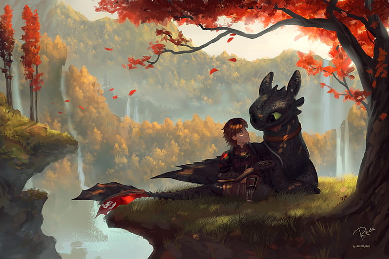 Toothless And Hiccup Fanart, night-fury, how-to-train-your-dragon, digital-art, artist, artwork, HD wallpaper
