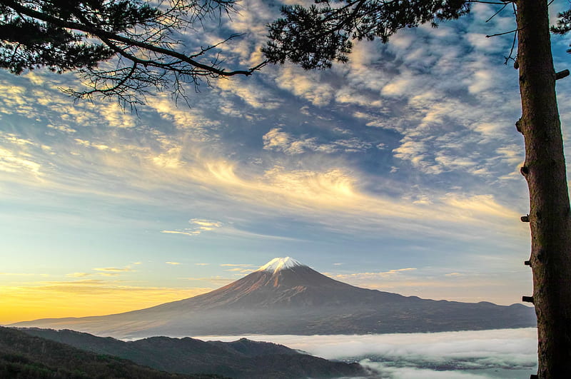 Mt. Fuji, mountain, japan, japanese, nature, clouds, scenery, lake, fuji, HD wallpaper