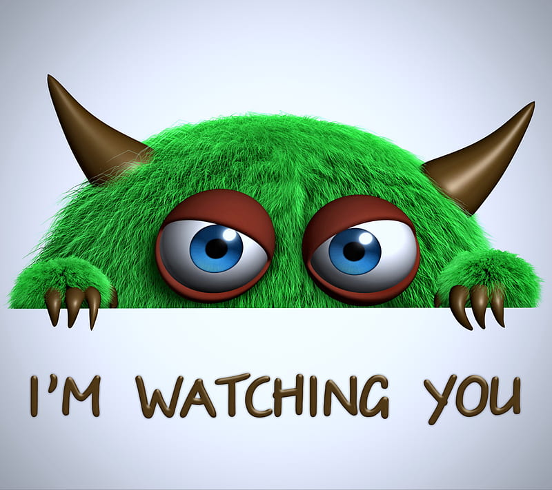 3D Monster, 3d, cute, face, fluffy, funny, monster, watching, you, HD wallpaper