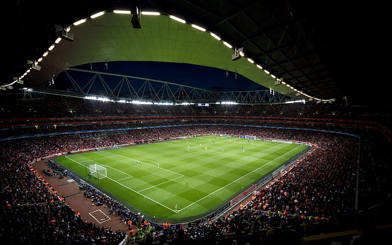 stadium in emirates, ground, stadium, lighting, green, HD wallpaper