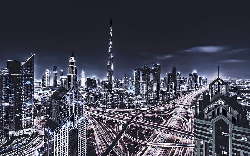 Dubai, UAE, Burj Khalifa, nightscapes, cityscapes, skyscrapers, United Arab Emirates, HD wallpaper
