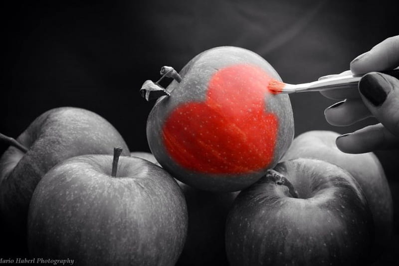 moments, love, apples, heart, red passion, red and black, two colors, HD wallpaper