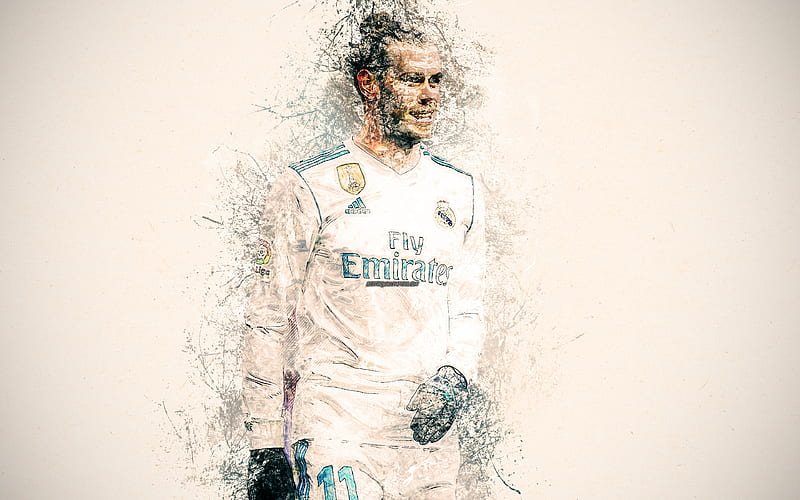 Gareth Bale Welsh footballer, art portrait, face, Real Madrid, paint art, splashes of paint, LaLiga, Spain, football, HD wallpaper