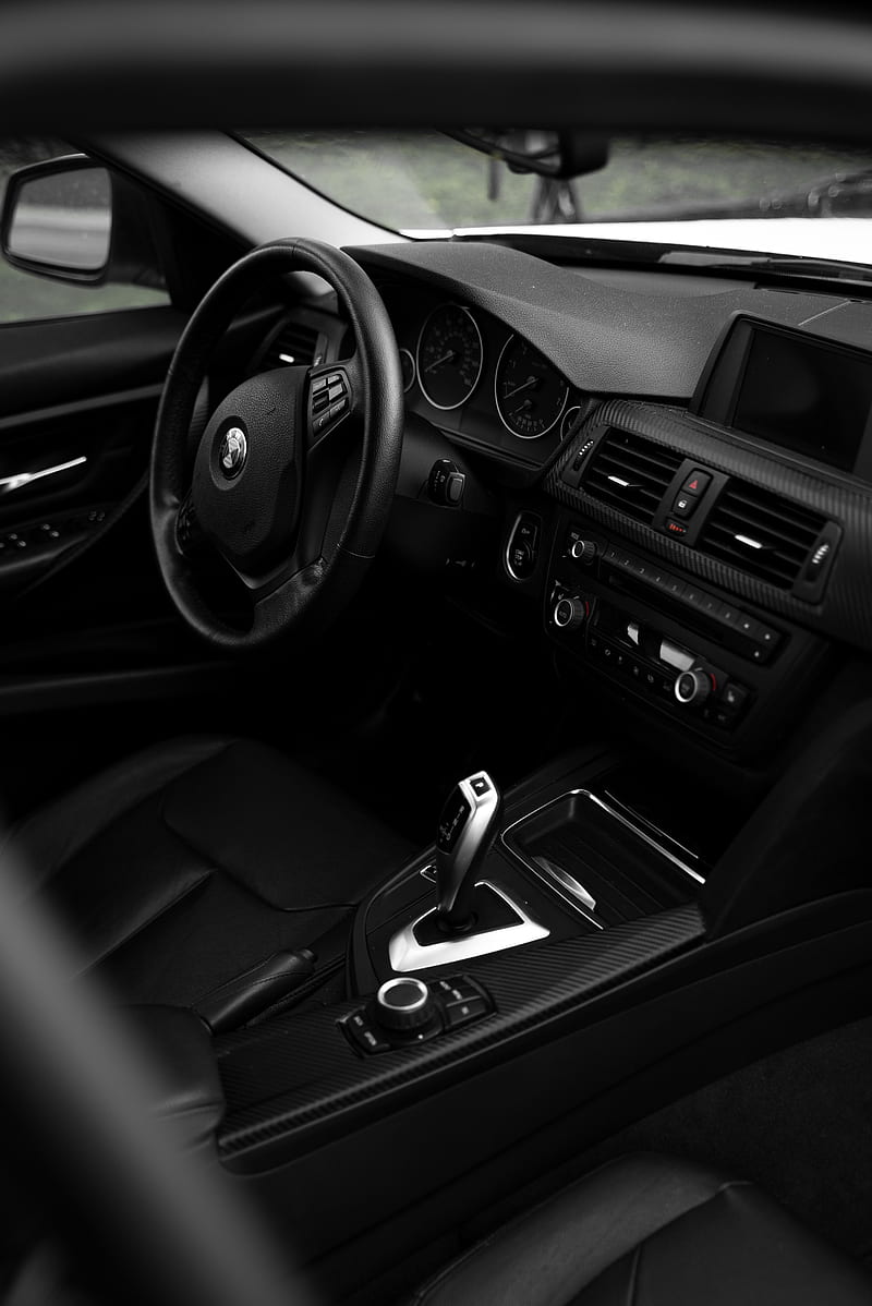 bmw, car, steering wheel, seat, salon, black, HD phone wallpaper