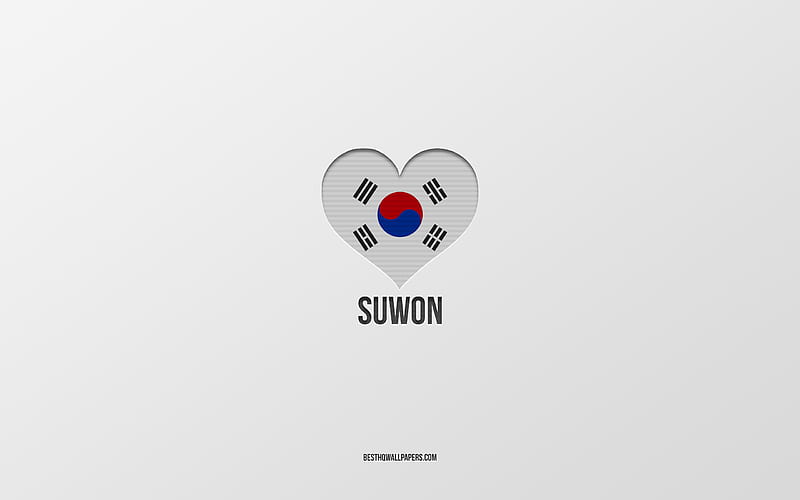 I Love Suwon, Japanese cities, gray background, Suwon, japan, Japanese flag heart, favorite cities, Love Suwon, HD wallpaper