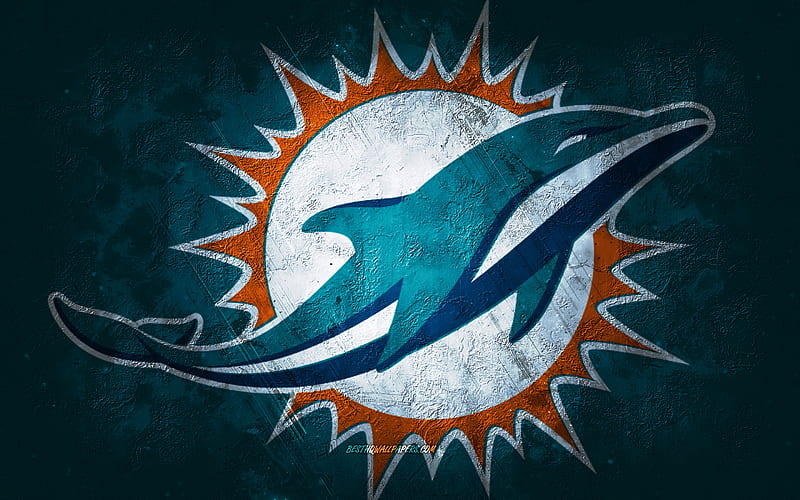 Miami Dolphins, American football team, turquoise stone background, Miami Dolphins logo, grunge art, NFL, American football, USA, Miami Dolphins emblem, HD wallpaper
