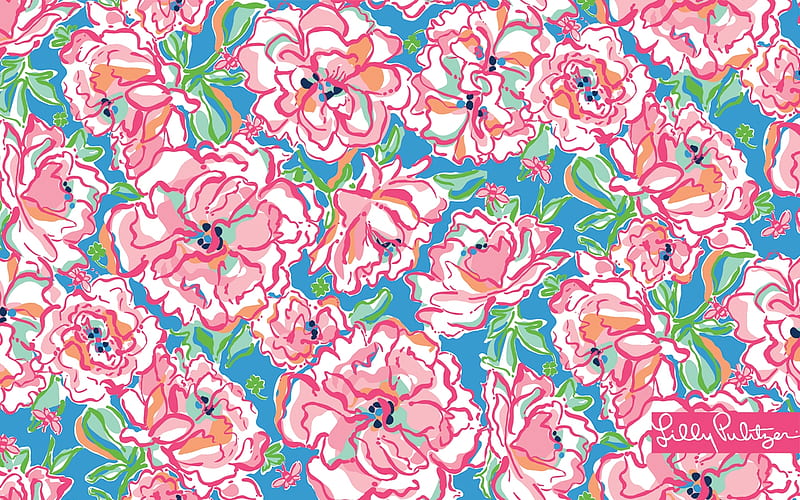 Texture, pattern, art, lilly pulitzer, flower, paper, pink, blue, HD wallpaper