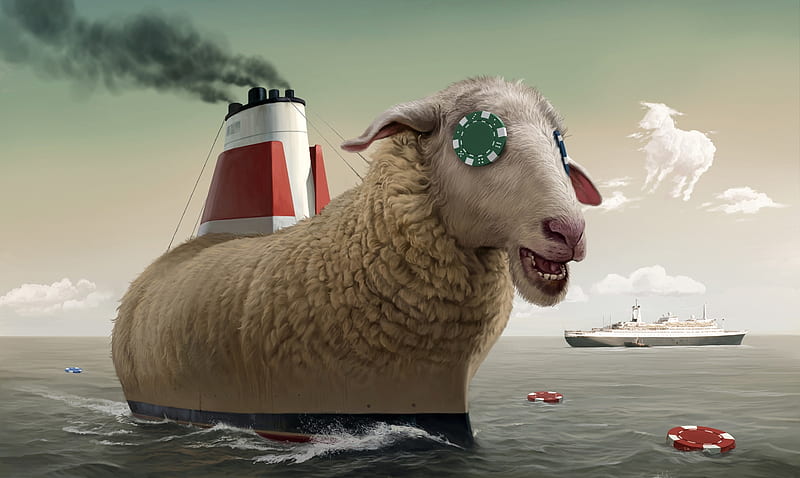 D, animal, sheep, titanic, water, fantasy, funny, sea, HD wallpaper | Peakpx