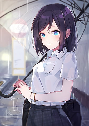 Anime girl, profile view, choker, short hair, coat, Anime, HD