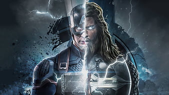 Captain America Thor, captain-america, thor, superheroes, artwork, artist, HD wallpaper
