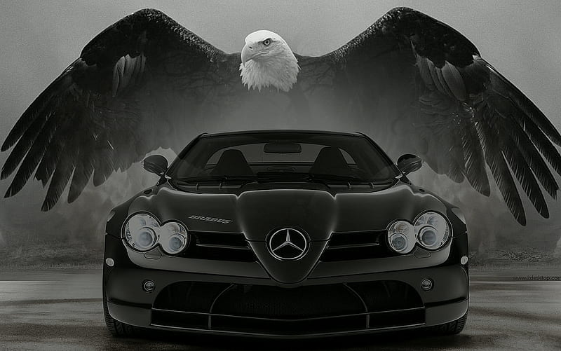 The Eagle has landed, eagle, black, fantasy, car, HD wallpaper