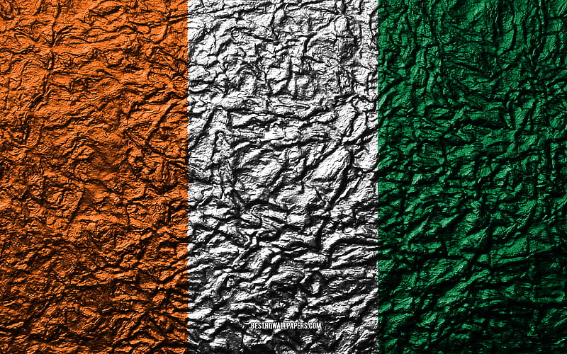 Flag of Cote dIvoire stone texture, waves texture, Cote dIvoire flag, national symbol, Ivory Coast, Africa, stone background, HD wallpaper