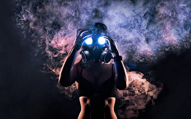 woman in gas mask, woman, mask, smoke, gas, HD wallpaper