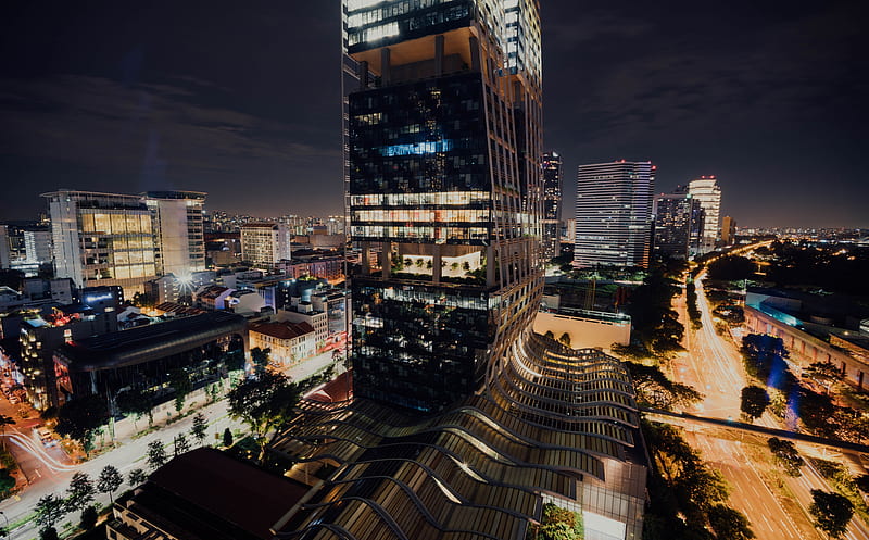 Night, City, Skyscraper, Singapore, Asia Ultra, City, Lights, Night, Modern, Asia, background, Buildings, Architecture, Urban, skyscraper, Singapore, aesthetic, HD wallpaper