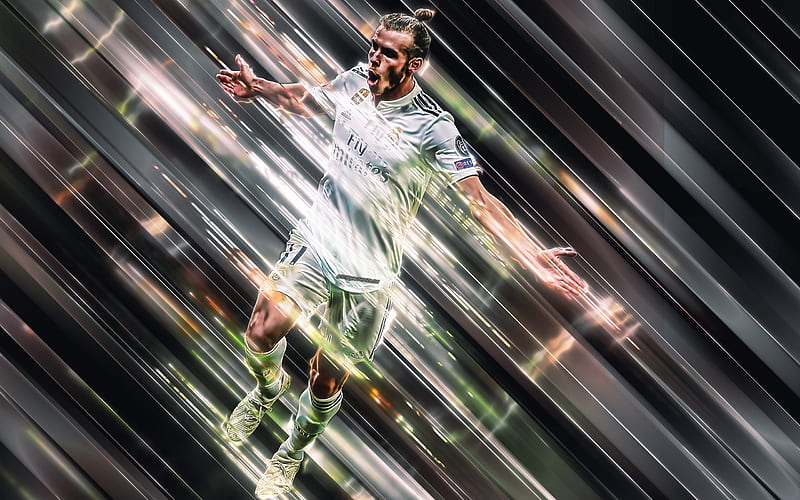Gareth Bale, creative art, blades style, Welsh footballer, Real Madrid, La Liga, Spain, black creative background, football, HD wallpaper