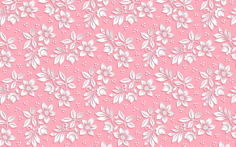 Pink texture with white flowers, pink floral background, seamless texture,  white paper flowers, HD wallpaper | Peakpx