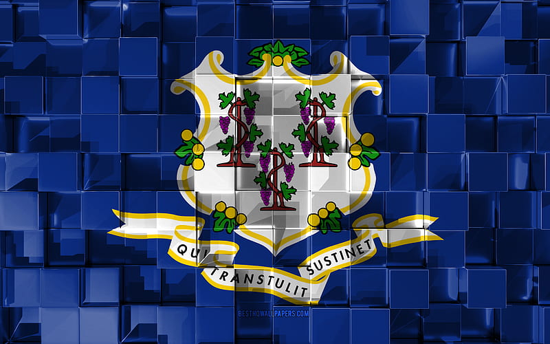 Flag of Connecticut, 3d flag, US state, 3d cubes texture, Flags of American states, 3d art, Connecticut, USA, 3d texture, Connecticut flag, HD wallpaper