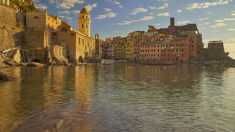 Liguria Tower Near Water With House In Italy Vernazza Travel, HD wallpaper
