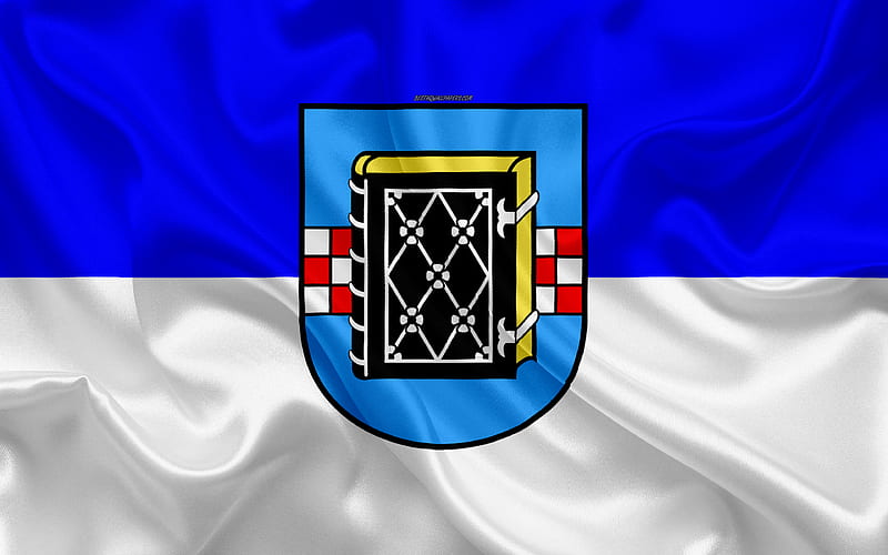 Flag of Bochum silk texture, white blue silk flag, coat of arms, German city, Bochum, Germany, HD wallpaper