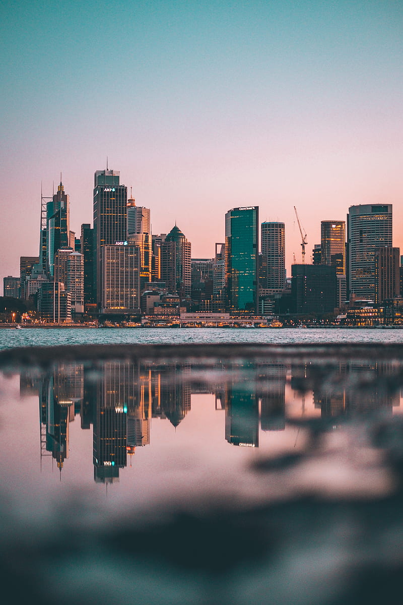 city, sunset, panorama, australia, HD phone wallpaper