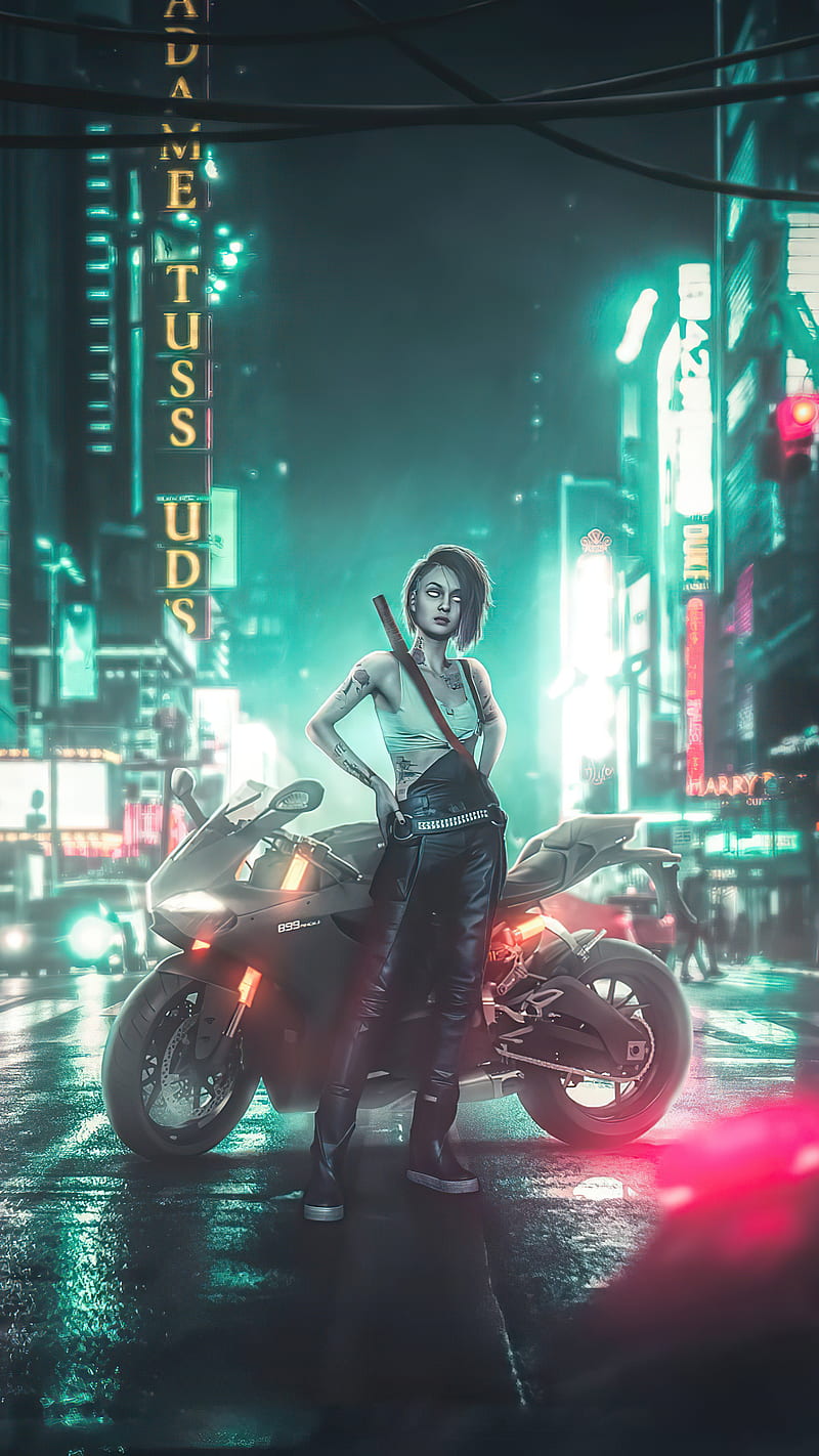 Wallpaper Motorcycle, Cyberpunk 2077, Cyberpunk for mobile and