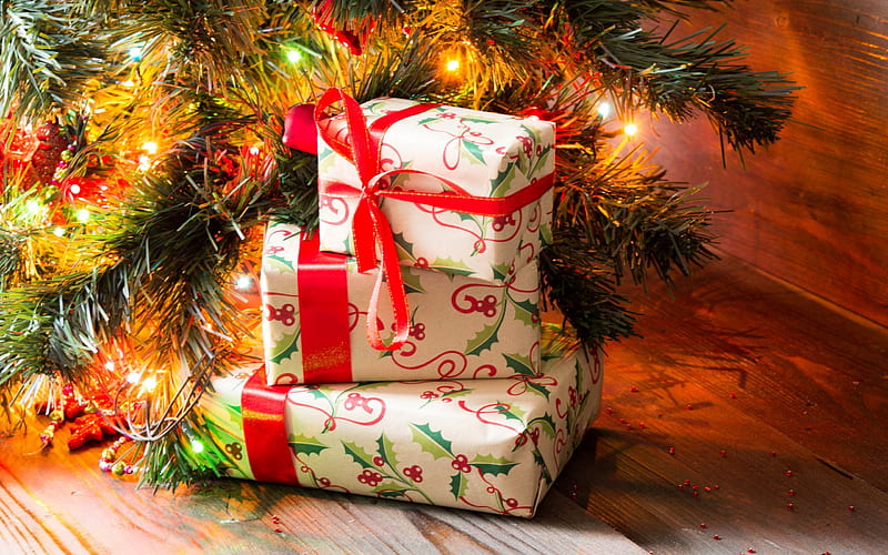 Christmas, gifts, Christmas tree, garland New Year, HD wallpaper