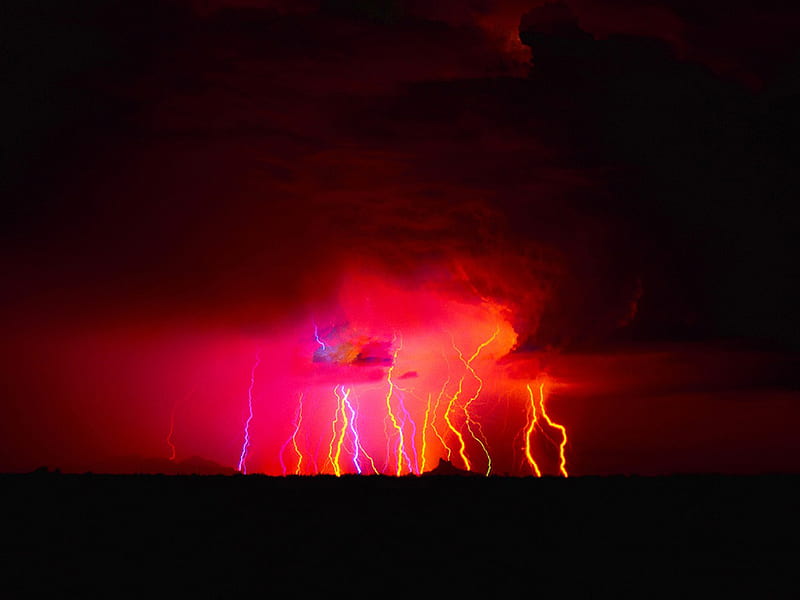Electrical Storm , red, dark, black, clouds, night, HD wallpaper