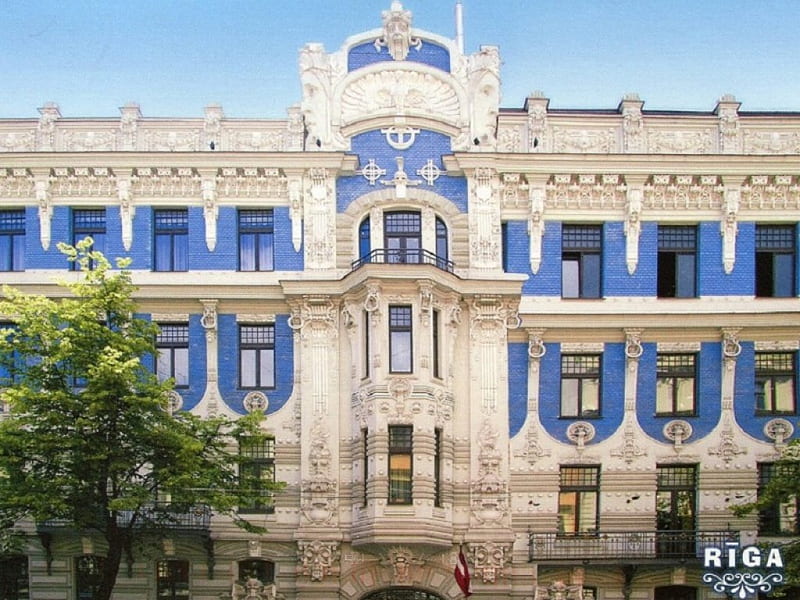 Riga, architecture, art nouveau, palace, living, building, period style, urban, Latvia, HD wallpaper