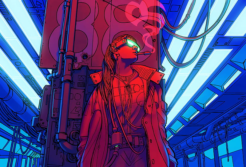 Cyberpunk Smoking Girl , cyberpunk, smoking, artist, artwork, digital-art, HD wallpaper