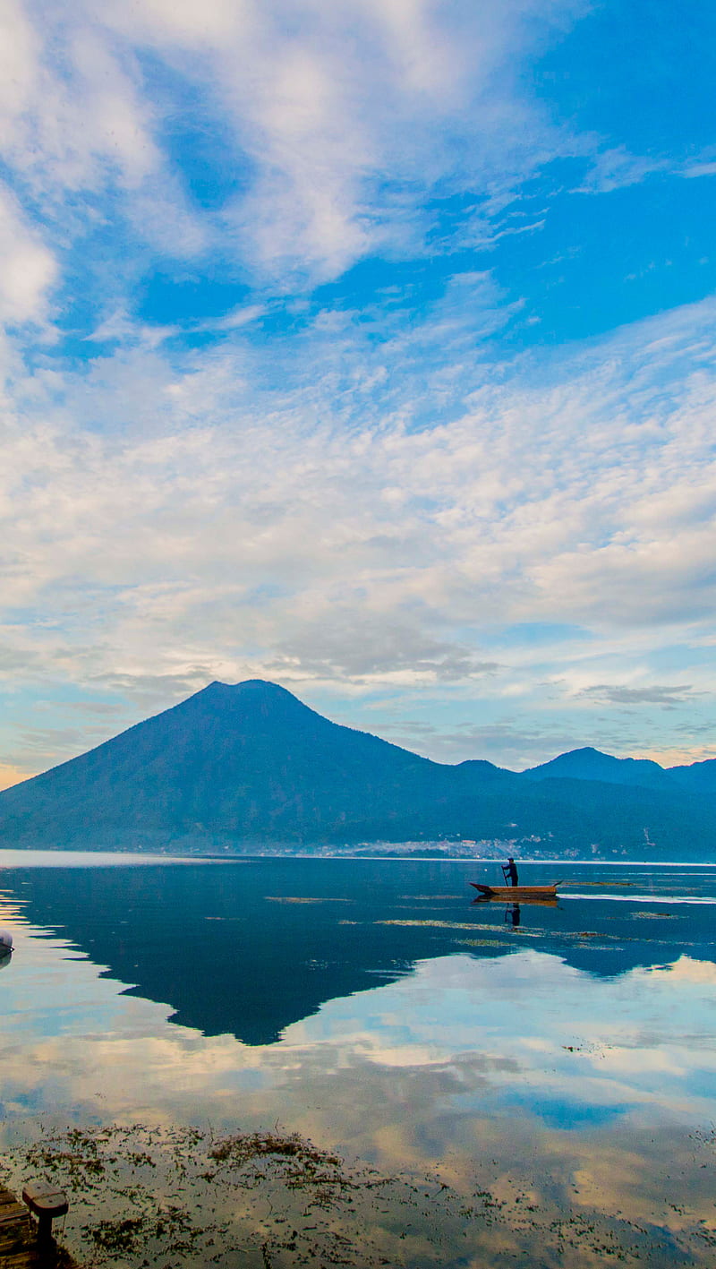 Sky reflection, atitlan, cloud, clouds, guatemala, lake, maya, mayan, volcano, water, HD phone wallpaper