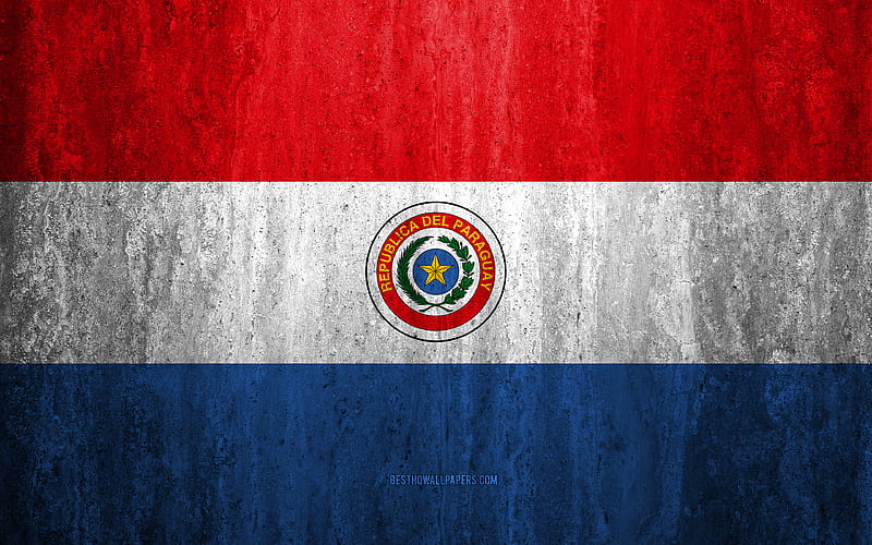 Flag of Paraguay stone background, grunge flag, South America, Paraguay flag, grunge art, national symbols, Paraguay, stone texture, HD wallpaper