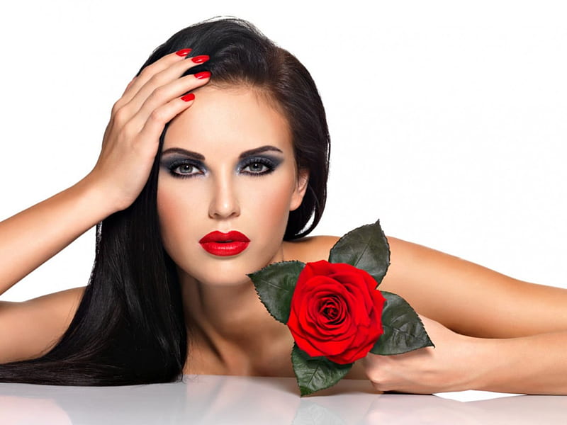 1920x1080px 1080p Descarga Gratis Belleza Con Rosa Roja Modelo Manicura Mirada Sensual