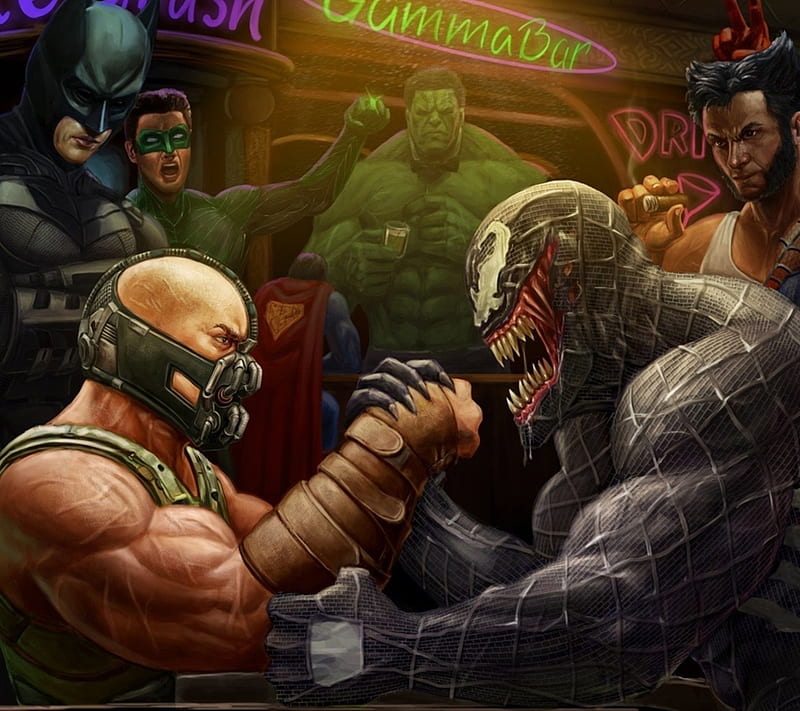 Bane Verus Venom, cartoon, characters, cool, fight, new, HD wallpaper