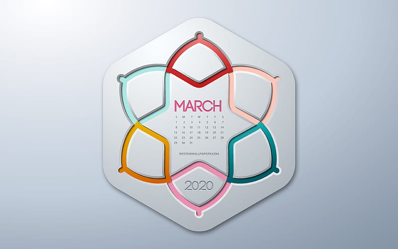 2020 March Calendar, infographics style, March, 2020 spring calendars, gray background, March 2020 Calendar, 2020 concepts, HD wallpaper