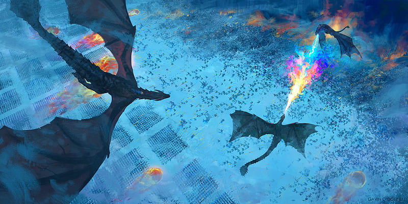 Battle of Dragons Game Of Thrones 8 Art, HD wallpaper
